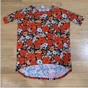 LuLaRoe Irma red floral rose spring summer tunic modest XXS top peach white